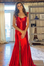 Load image into Gallery viewer, Red Slit Prom Dress with Flowers Straps
