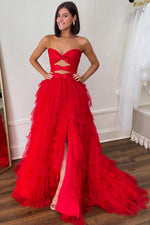 Load image into Gallery viewer, Ruffle Strapless Prom Dress with Keyholes
