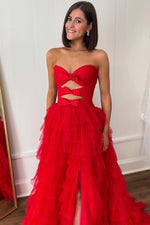 Load image into Gallery viewer, Ruffle Strapless Prom Dress with Keyholes
