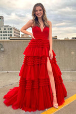 Load image into Gallery viewer, Ruffle Tiered Slit Prom Dress
