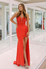 Load image into Gallery viewer, Sheer Corset Bodice Prom Dress with Side Slit
