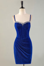 Load image into Gallery viewer, Royal Blue Beaded Corset Homecoming Dress
