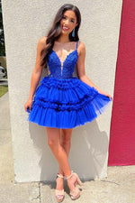 Load image into Gallery viewer, Royal Blue Tulle Tiered Homecoming Dress
