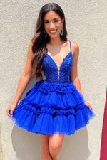 Load image into Gallery viewer, Royal Blue Tulle Tiered Homecoming Dress
