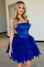 Load image into Gallery viewer, Royal Blue Tiered Homecoming Dress with Beading
