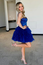 Load image into Gallery viewer, Royal Blue Tiered Homecoming Dress with Beading
