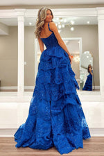 Load image into Gallery viewer, Royal Blue Tiered Prom Dress with Slit
