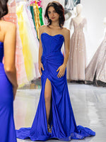 Load image into Gallery viewer, Royal Blue Corset Bodice Fitted Prom Dress
