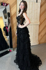 Load image into Gallery viewer, Ruffle Slit Corset Prom Dress
