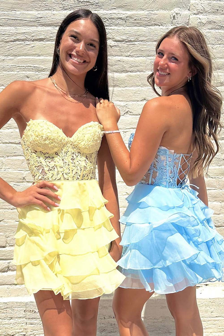 Sweetheart Sheer Corset Homecoming Dress with Lace