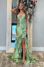 Load image into Gallery viewer, Bodycon Slit Prom Dress with Ruffle Skirt
