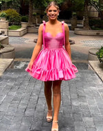 Load image into Gallery viewer, Sweetheart Bow Sleeves Homecoming Dress with Ruffle
