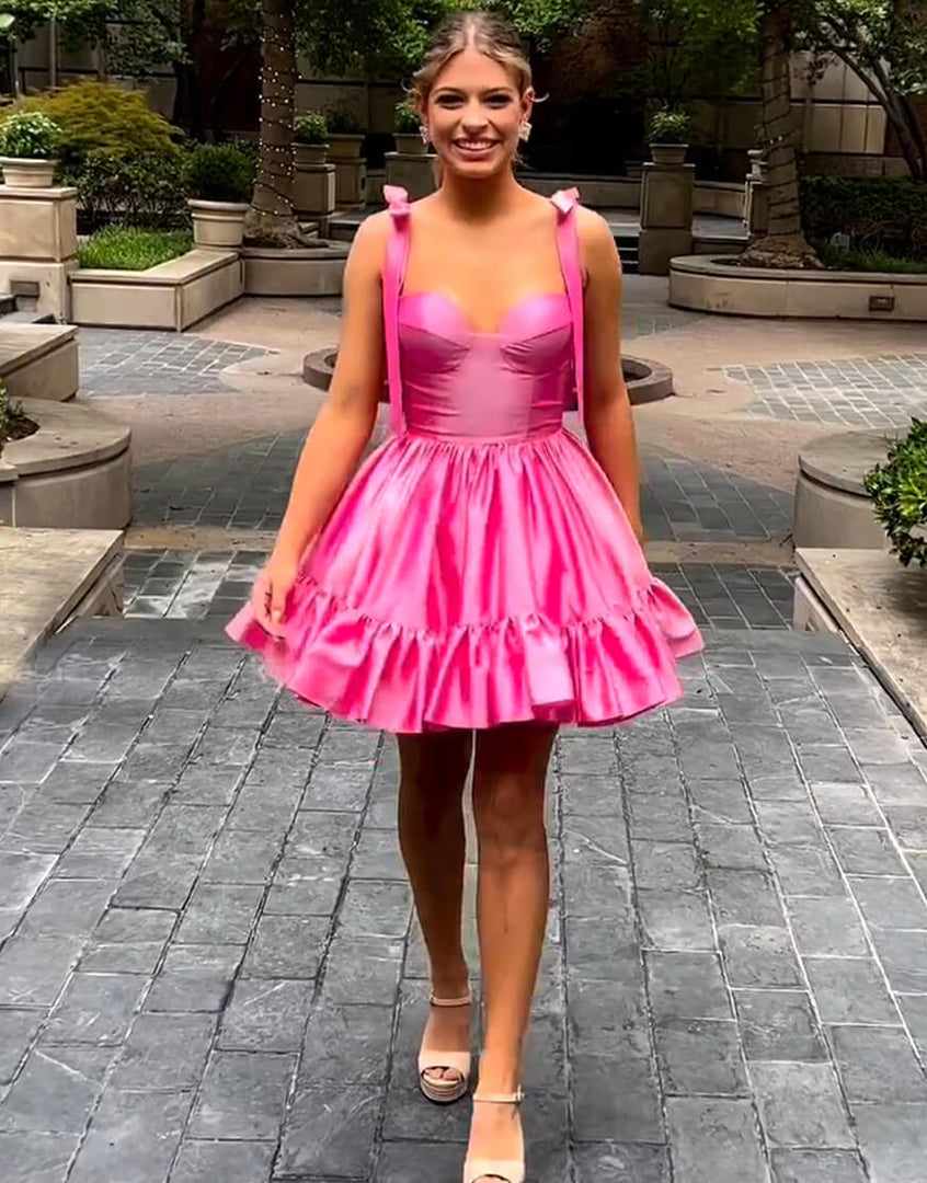 Sweetheart Bow Sleeves Homecoming Dress with Ruffle