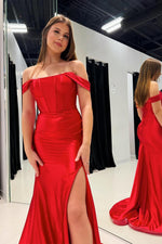 Load image into Gallery viewer, Red Corset Prom Dress with Slit
