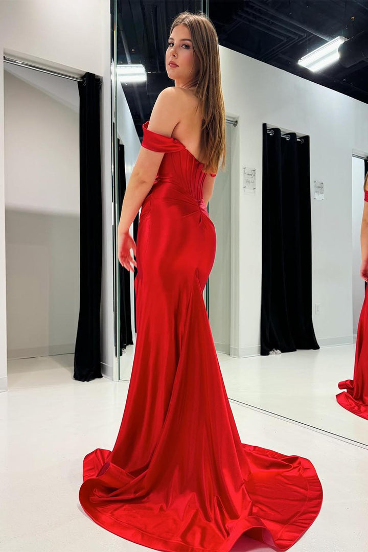 Red Corset Prom Dress with Slit