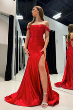 Load image into Gallery viewer, Red Corset Prom Dress with Slit
