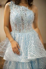 Load image into Gallery viewer, One Shoulder Tiered Corset Senior Prom Dress
