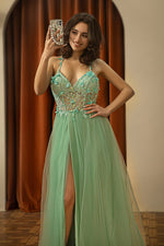 Load image into Gallery viewer, Backless Beaded Slit Prom Dress
