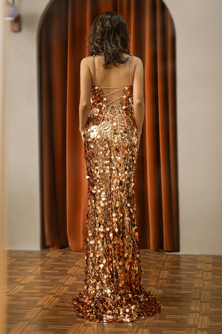 Glitter Gold Sequin Prom Dress