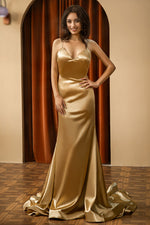 Load image into Gallery viewer, Fitted Satin Open Back Prom Dress
