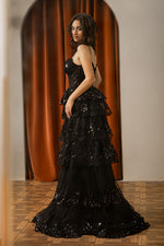 Load image into Gallery viewer, Black Sheer Corset Bodice Prom Dress
