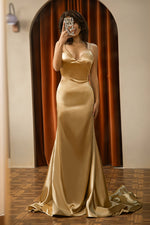 Load image into Gallery viewer, Fitted Satin Open Back Prom Dress
