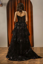 Load image into Gallery viewer, Black Sheer Corset Bodice Prom Dress
