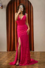 Load image into Gallery viewer, Pink Corset Prom Dress with Slit
