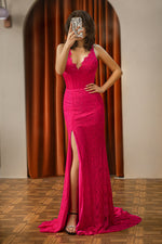 Load image into Gallery viewer, Slit Corset Pink Prom Dress
