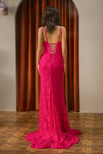 Load image into Gallery viewer, Pink Corset Prom Dress with Slit
