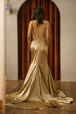 Load image into Gallery viewer, Fitted Satin Open Back Prom Dress
