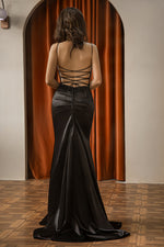 Load image into Gallery viewer, Fitted Embroidery Black Prom Dress with Slit
