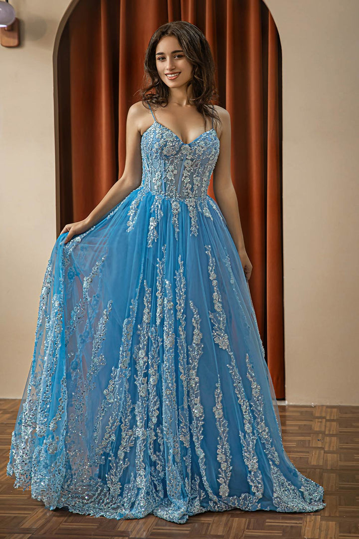 Embroidery Beaded Tulle Prom Dress