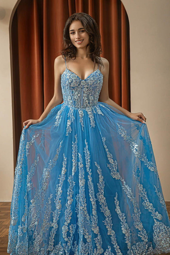 Embroidery Beaded Tulle Prom Dress