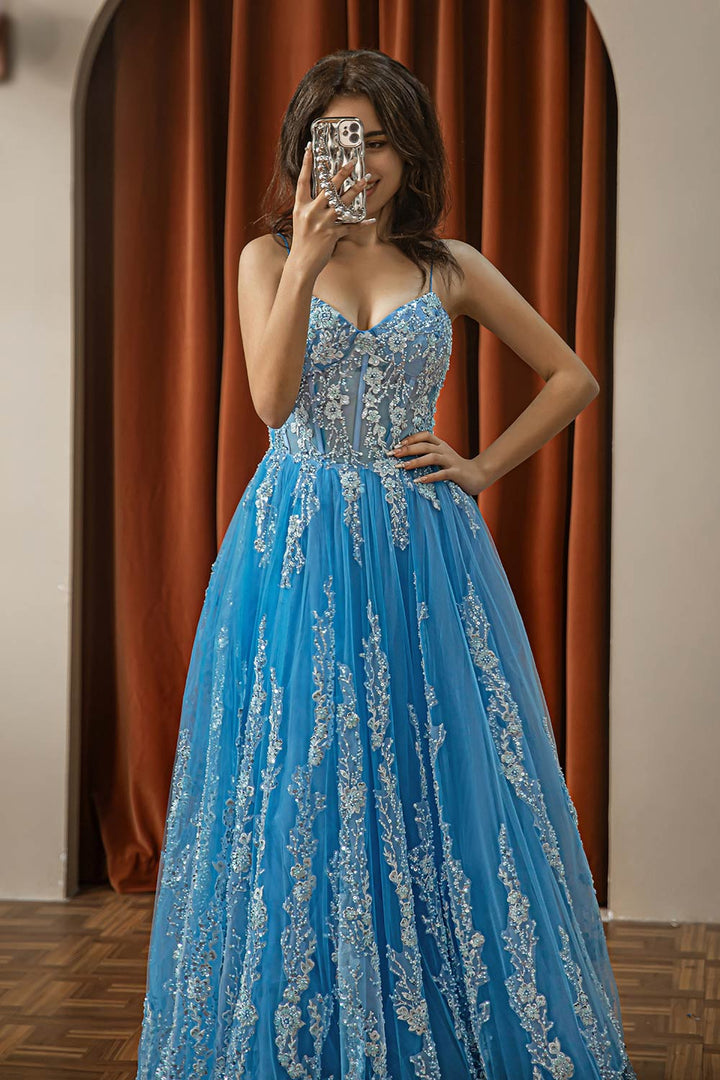 Embroidery Beaded Tulle Prom Dress