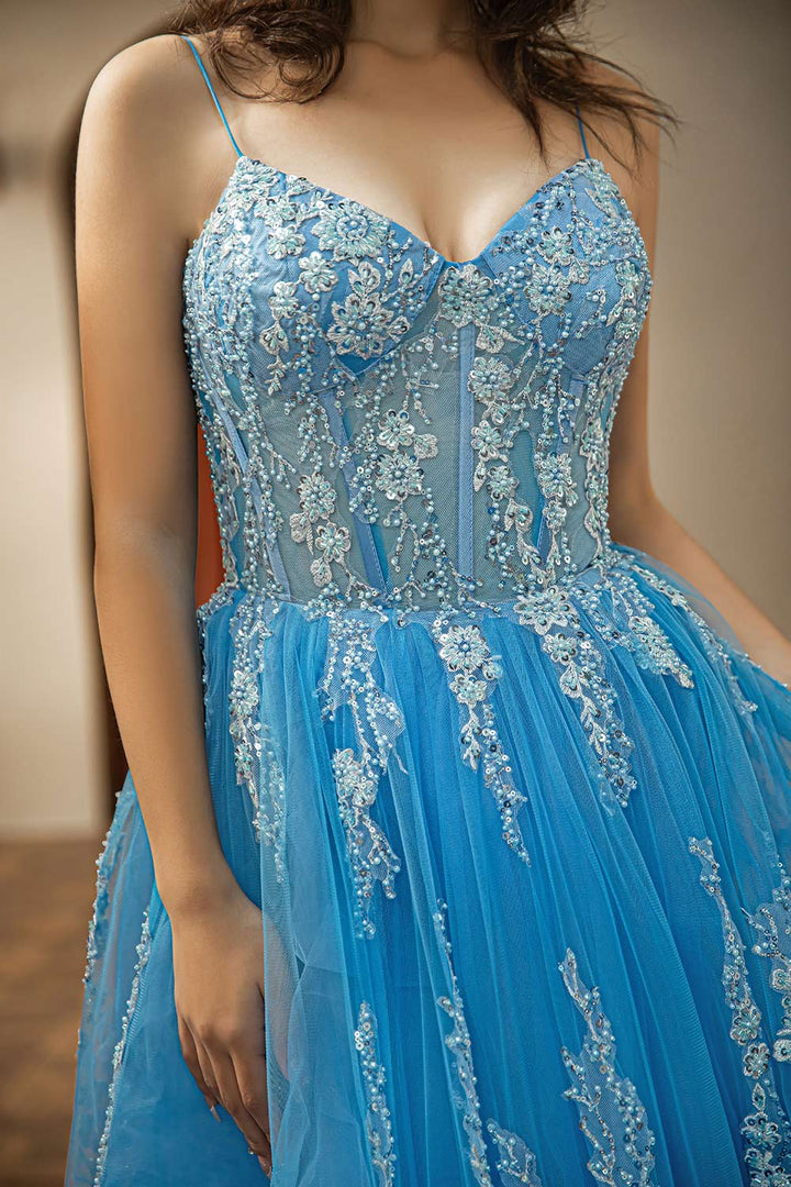 Embroidery Beaded Tulle Prom Dress