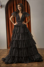 Load image into Gallery viewer, Tiered Black Cute Prom Dress
