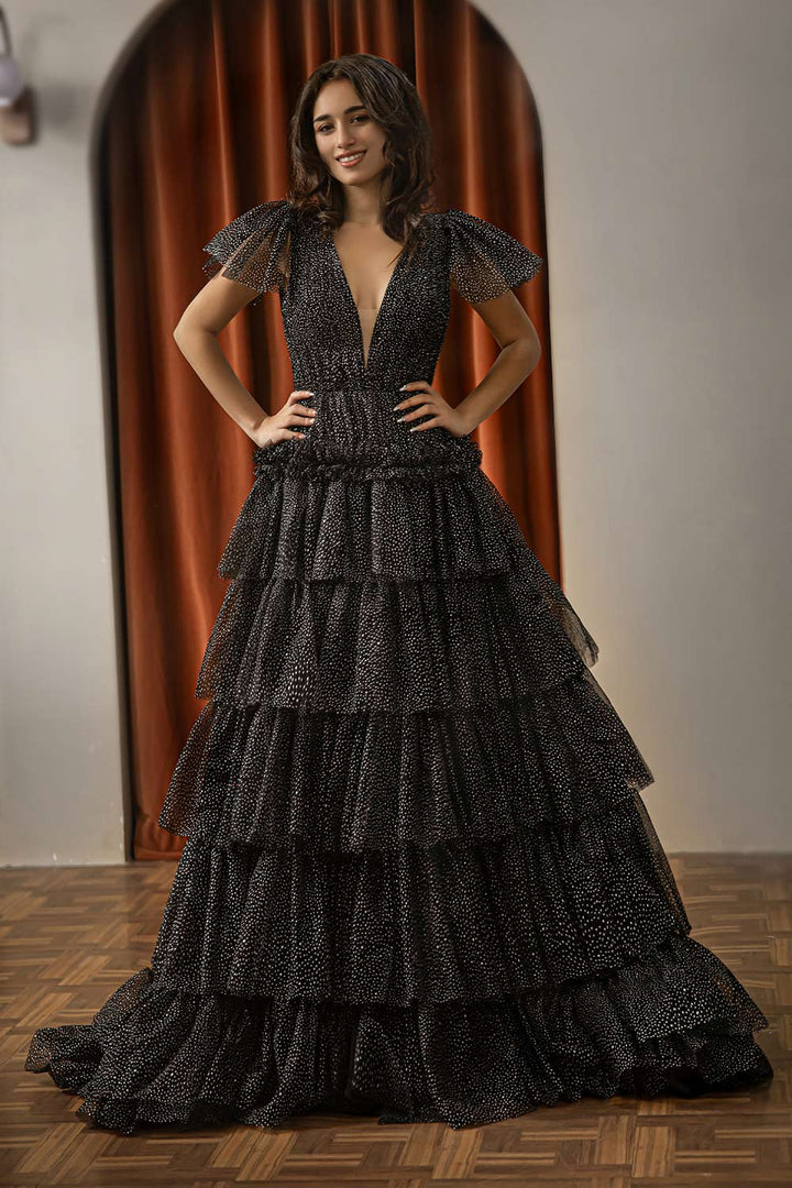 Tiered Black Cute Prom Dress