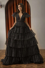 Load image into Gallery viewer, Tiered Black Cute Prom Dress
