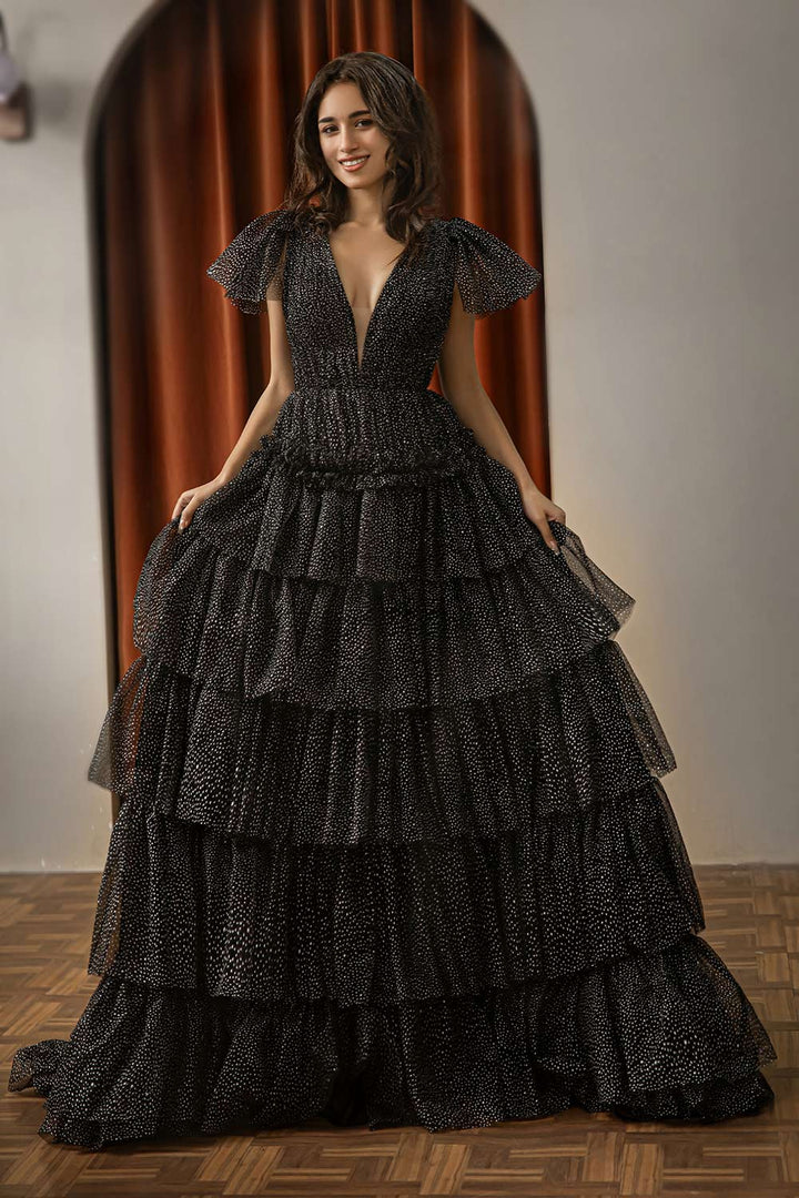 Tiered Black Cute Prom Dress