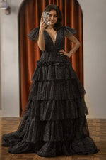 Load image into Gallery viewer, Tiered Black Cute Prom Dress
