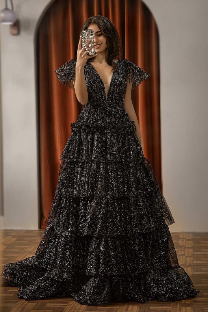 Tiered Black Cute Prom Dress