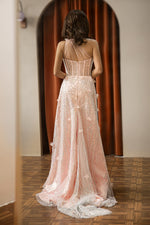 Load image into Gallery viewer, One Shoulder Beaded 3D Flowers Prom Dress
