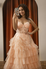 Load image into Gallery viewer, Tiered Corset Prom Dress with Appliques
