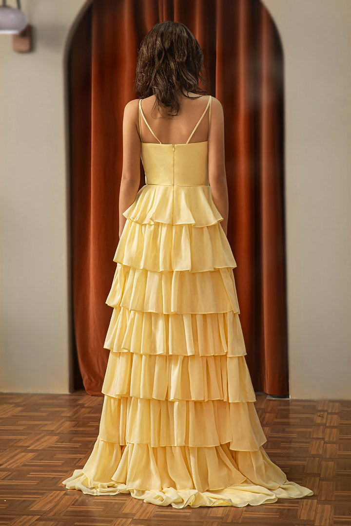 Cute Tiered Yellow Prom Dress