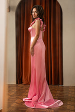 Load image into Gallery viewer, Corset Embellished Straps Pink Prom Dress
