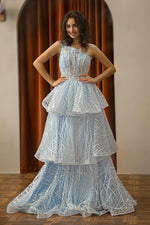 Load image into Gallery viewer, One Shoulder Tiered Corset Senior Prom Dress
