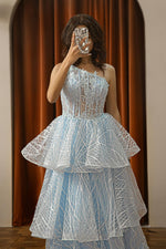 Load image into Gallery viewer, One Shoulder Tiered Corset Senior Prom Dress
