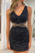 Load image into Gallery viewer, Mini Sequin Cutout Homecoming Dress
