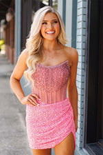 Load image into Gallery viewer, Beads Strapless Homecoming Dress with Slit
